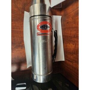 Vintage Unbreakable Union UNO-VAC Stainless Steel Hot Cold Thermos USA w/ Handle